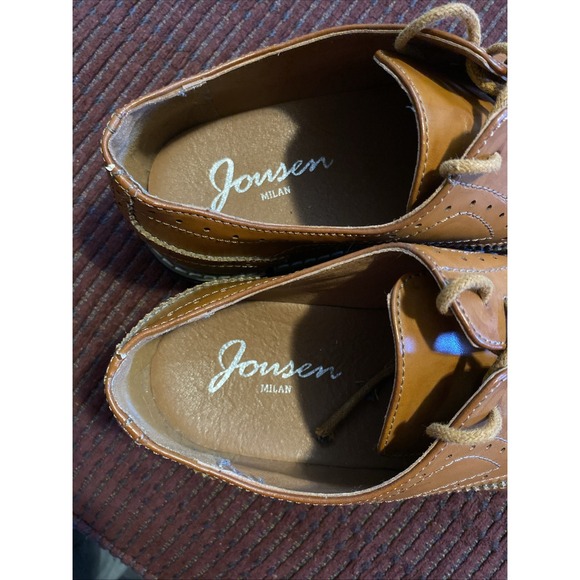 Jousen Milan Dress Shoes Mens Size 9 Yellow Brown Leather Wing Tip Oxfords - Picture 6 of 16